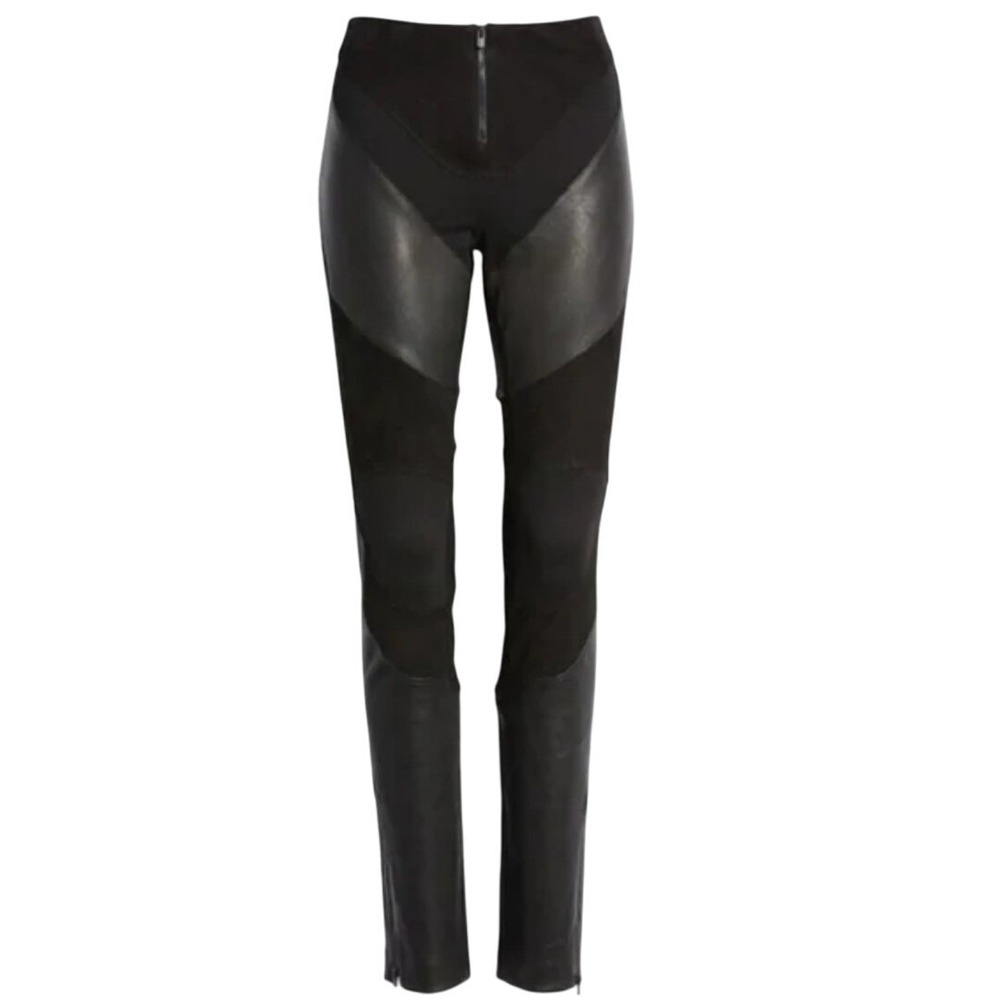 Rag & Bone Black Leather Suede Paneled Zip Leggings Pants Size 2